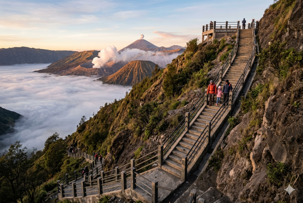 tangga seruni point bromo saat dini hari