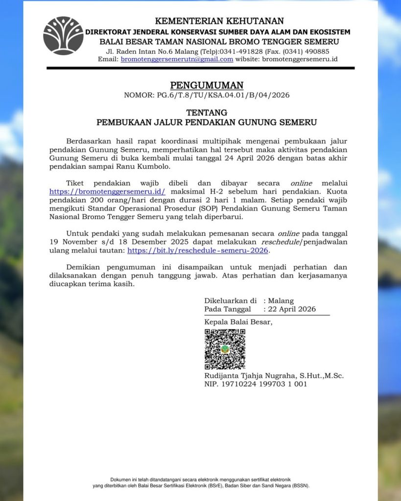 Detail Aturan & Persyaratan Terbaru Pendakian Semeru 2026