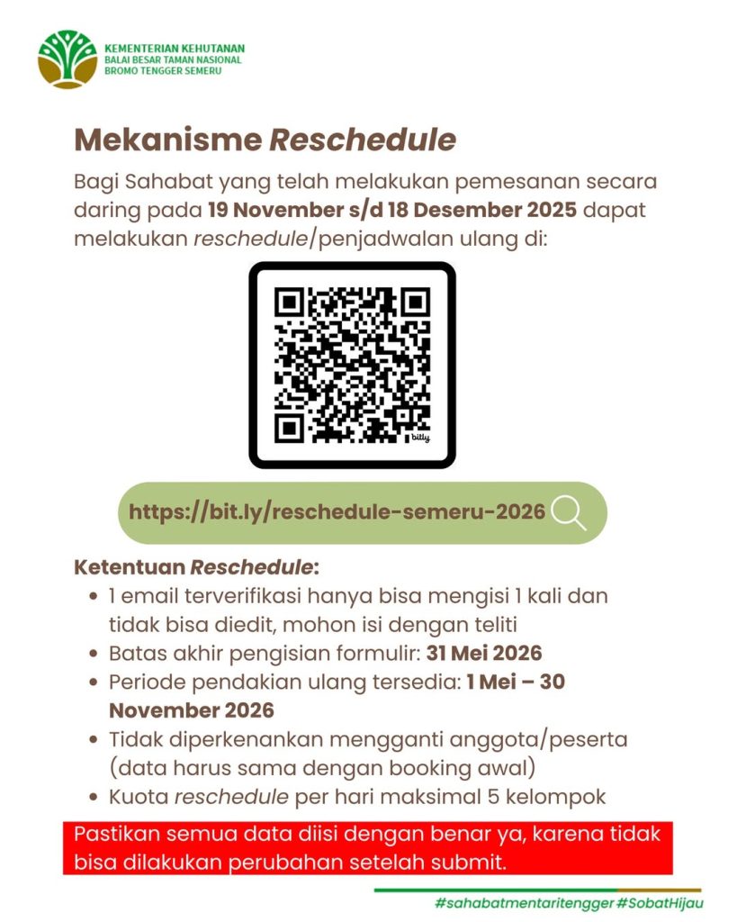 Mekanisme Reschedule Semeru 2026